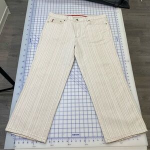 Report Collection Cream and Red Pinstripe Waistband Pants